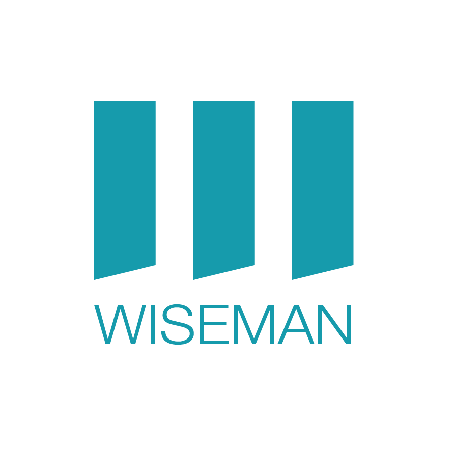 The image shows a logo with three vertical bars and the word "WISEMAN" below it.